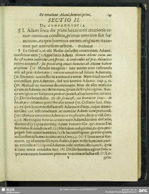 De cratione Adami,Hominis primi. Sectio II. De Anthropologia
