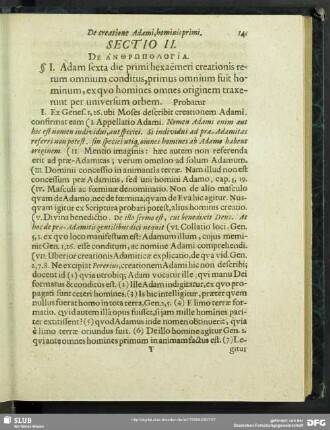 De cratione Adami,Hominis primi. Sectio II. De Anthropologia
