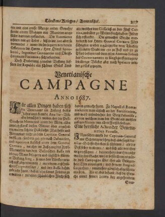 Venetianische Campagne Anno 1687.