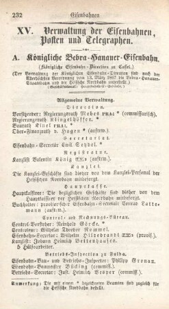 XV. Verwaltung der Eisenbahnen, Posten und Telegraphen.