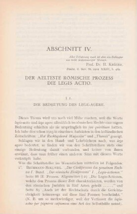 Abschnitt IV. Der aelteste römische Prozess Die Legis Actio
