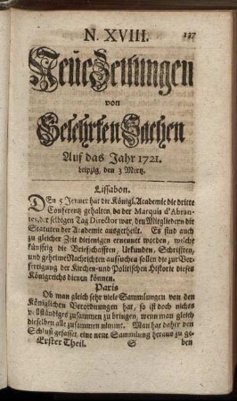 N. XVIII. Leipzig, den 3 Mertz. - N. XXVI. Leipzig, den 31 Mertz.