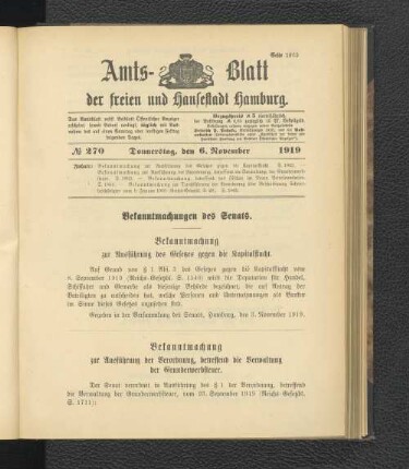 No.270, Donnerstag, den 6. November 1919