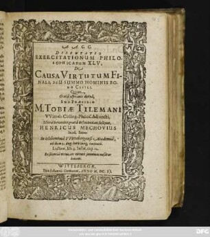 Disputatio Exercitationum Philosophicarum XLV, De Causa Virtutum Finali, Seu Summo Hominis Bono Civili