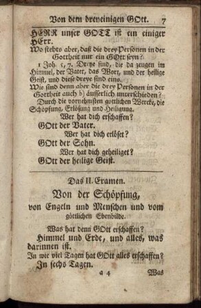 Das II. Examen. Von der Schöpfung, von Engeln und Menschen und vom göttlichen Ebenbilde