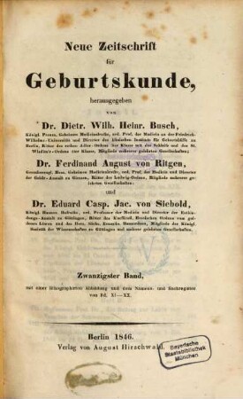 Neue Zeitschrift für Geburtskunde. 20,3. 1846