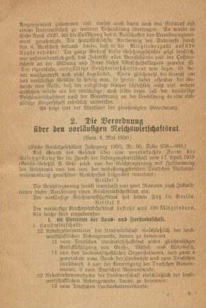 2. Die Verordnung über den vorläufigen Reichswirtschaftsrat
