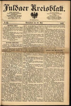 Erste Ausgabe vom Samstag, den 29. Mai 1897.