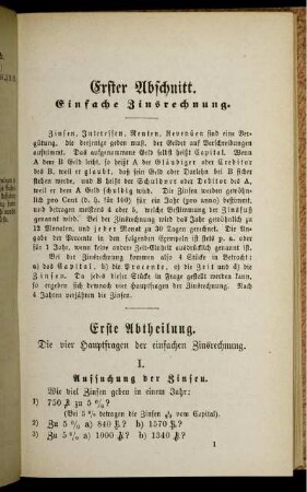 Erster Abschnitt. Einfache Zinsrechnung.