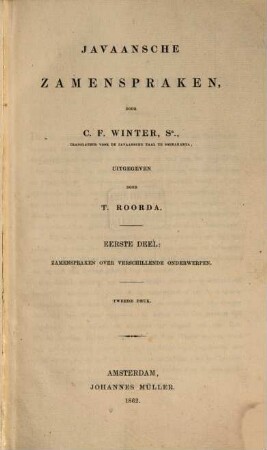 Javaansche zamenspraken, door C. F. Winter, uitgegeven door T. Roorda, I
