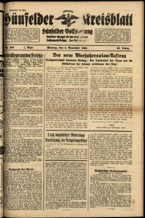 Erste Ausgabe vom Montag, den 04. November 1940.