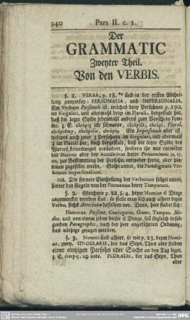 Der Grammatic Zweyter Theil. Von den Verbis