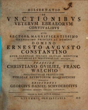 Dissertatio De Vnctionibvs Vetervm Ebraeorvm Convivalibvs
