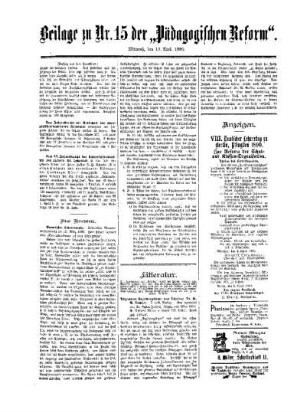 VIII. Deutscher Lehrertag zu Berlin, Pfingsten 1890 : Beilage zu Nr. 15 der "Pädagogischen Reform"