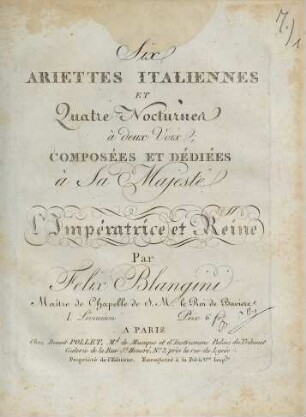 Six ariettes italiennes et quatre nocturnes à deux voix, 1
