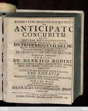 Dissertatio Inauguralis Juridica, De Anticipato Concubitu