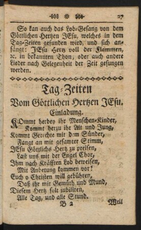 Tag-Zeiten Vom Göttlichen Hertzen Jesu.