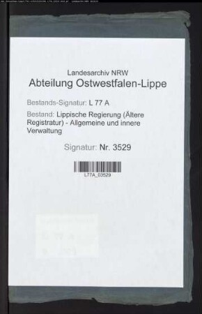 Antrag des Landtags auf Besteuerung des erbherrlichen Domaniums im Amt Blomberg