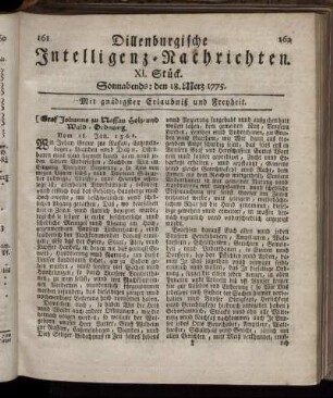 Sonnabends: den 18. Merz 1775.