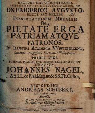 Diss. mor. de pietate erga patriam atque patronos, prior et posterior