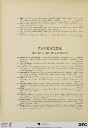 Fayencen. Deutsche und Holländische (Nr. 696-827)