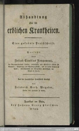 Abhandlung über die erblichen Krankheiten : Eine gekrönte Preißschrift