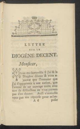 Lettre Sur Le Diogéne Decent