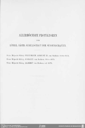 Allerhöchste Protektoren der Königl. Sächs. Gesellschaft der Wissenschaften