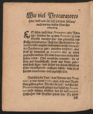 Wie viel Procuratores sein/ und wie sie sich halten sollen ...