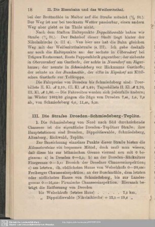 III. Die Strasse Dresden-Schmiedeberg-Teplitz