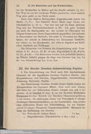 III. Die Strasse Dresden-Schmiedeberg-Teplitz