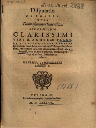 Disputatio De Cholera