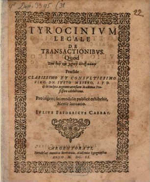 Tyrocinivm legale de transactionibvs