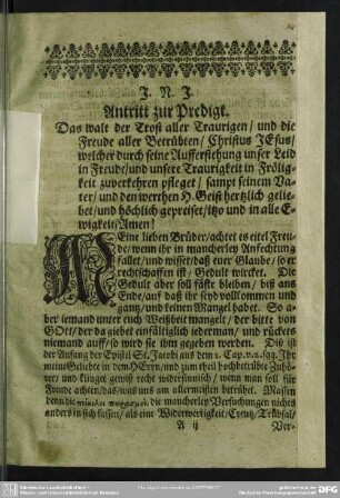 Leichenpredigt : Christliche Leichpredigt. Antritt zur Predigt. Textus. Eingang. Erklärung
