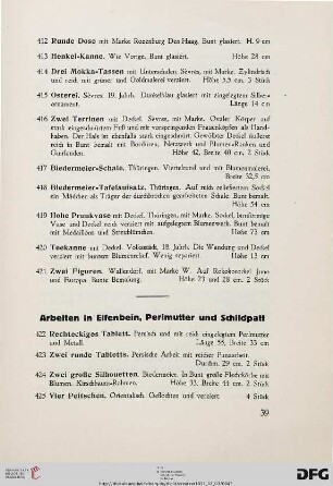 Arbeiten in Elfenbein, Perlmutter und Schildpatt (Nr. 422-459)
