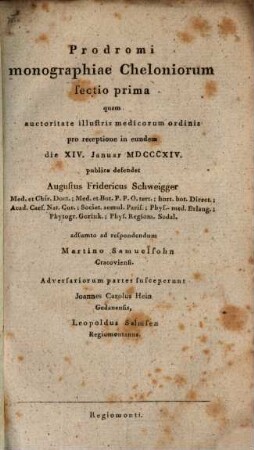 Prodromi monographiae cheloniorum. sectio I.