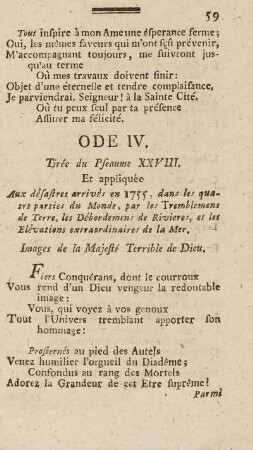 Ode IV. Tirée du Pseaume XXVIII.