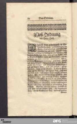 Floß-Ordnung deß Bau-Holtz.