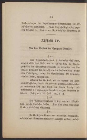 IV. Von dem Vorstand der Synagogen-Gemeinde