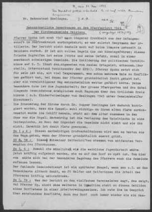 Deizisau: Dekanatamtliche Bemerkungen zum Pfarrbericht mit Pfarrbericht 1949