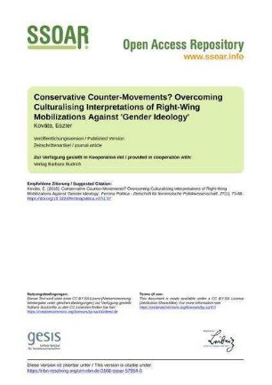 Conservative Counter-Movements? Overcoming Culturalising Interpretations of Right-Wing Mobilizations Against 'Gender Ideology'