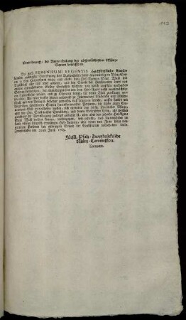 Verordnung, die Auswechslung der abgewürdigten Münz-Sorten betreffend : Zweybrücken den 25ten Junii 1765.