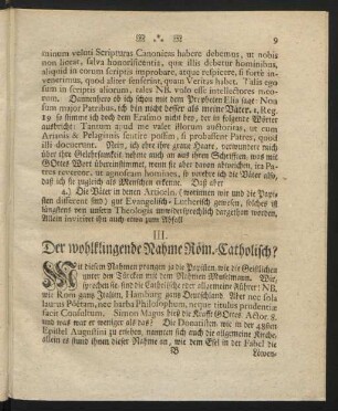 III. Der wohlklingende Nahme Röm.-Catholisch?