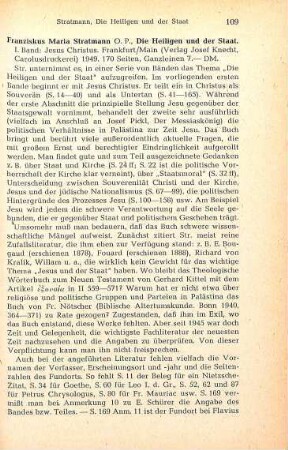 109-111 [Rezension] Stratmann, Franziskus Maria, Jesus Christus