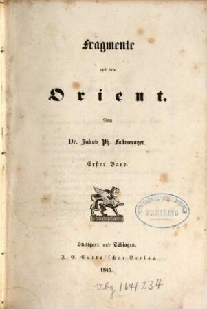 Fragmente aus dem Orient, 1. Band