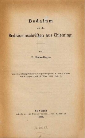Bedaium und die Bedaius-Inschriften aus Chieming