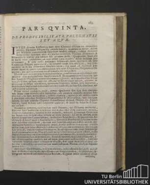 Pars Quinta. De Producibilitate Phlegmatis Seu Aquae.