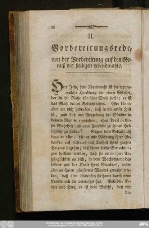 II. Vorbereitungsrede, von der Vorbereitung auf den Genuß des heiligen Abendmahls.