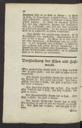 Vergleichung der Ellen und Fußmaaße.
