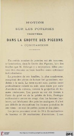 Sér. 5: Notice sur les poteries trouvées dans la grotte des pigeons à Constantine